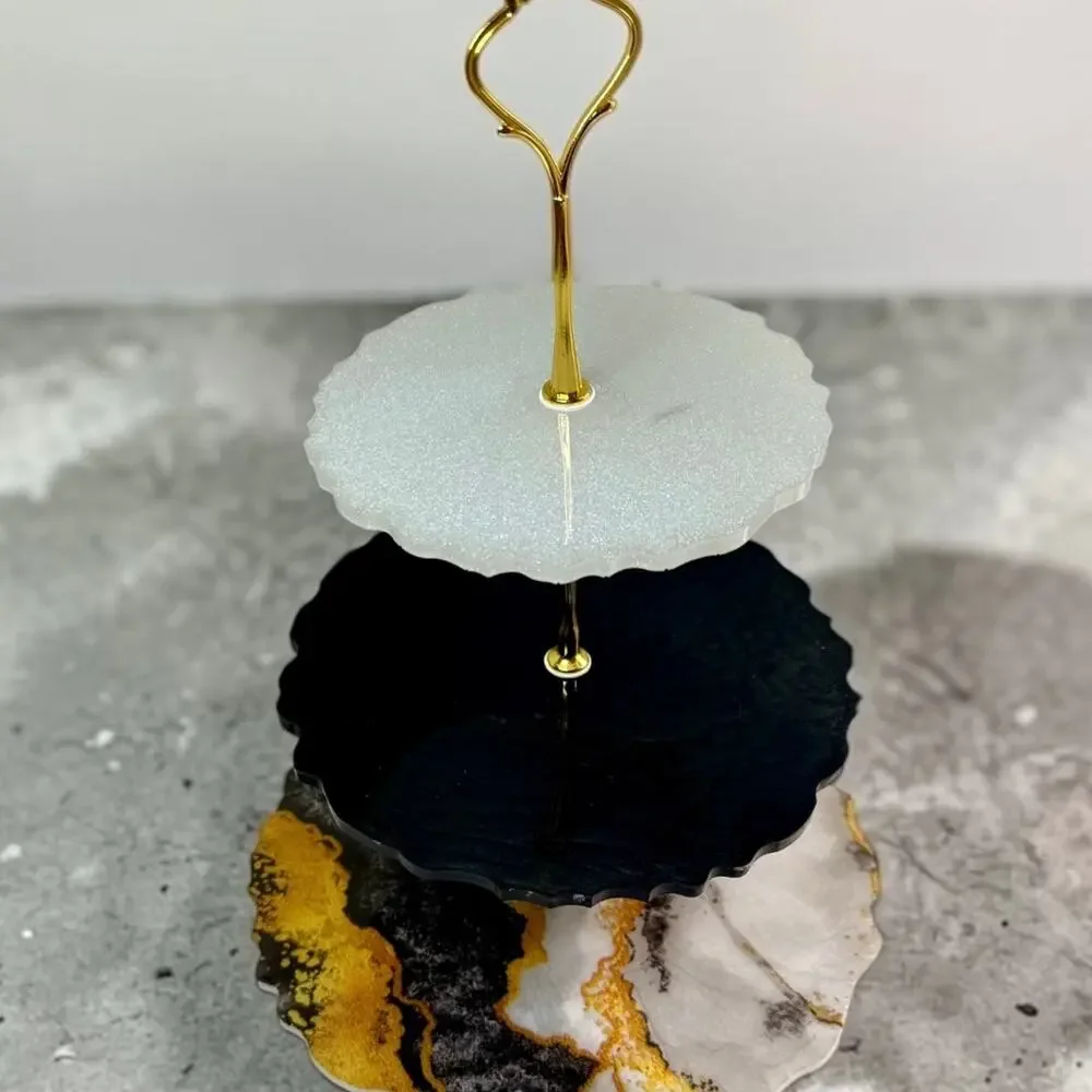 Marble Look Handmade 3-Tier Serving Stand | Elegant Resin Dessert Tray | Glamour